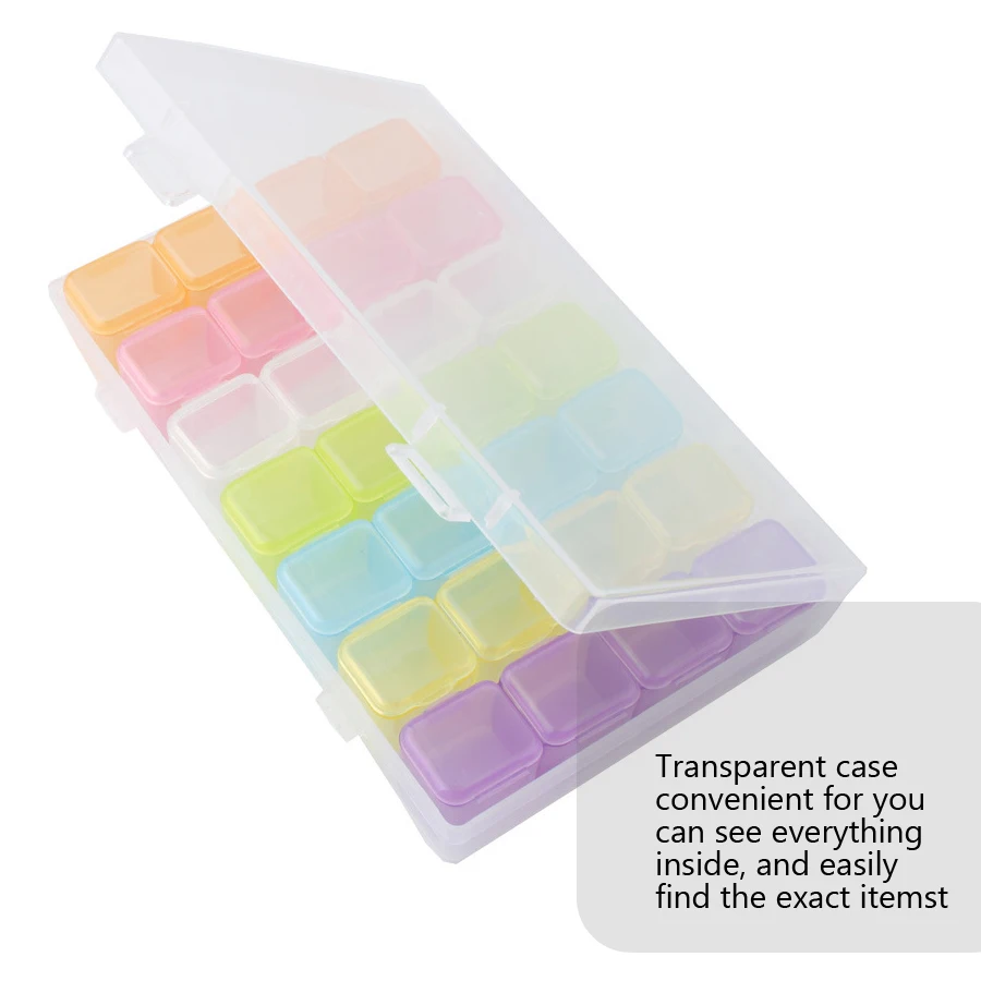 Tech Accessories Box - กล่องจัดเก็บอุปกรณ์ทำเล็บ 28 ช่อง กล่องเก็บเครื่องประดับสำหรับใส่เพชรตกแต่งเล็บ กล่องพลาสติกใสแบ่งช่อง