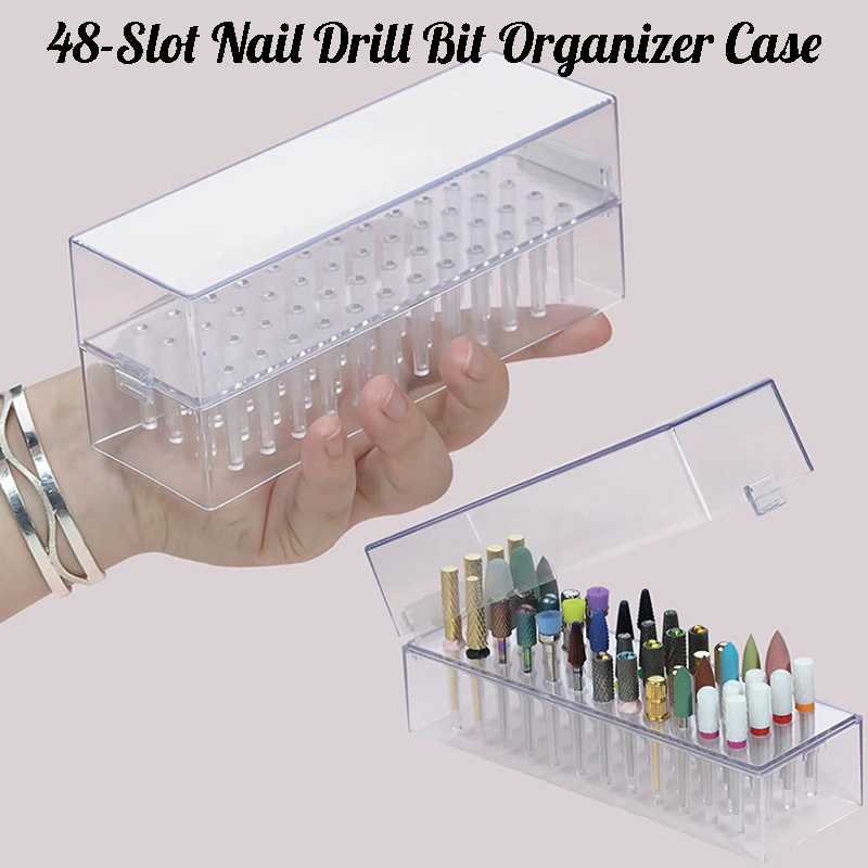Tech Accessories Box - กล่องเก็บดอกสว่านทำเล็บแบบใส 48 ช่อง สำหรับเก็บดอกกัดป้องกันฝุ่น สำหรับอุปกรณ์ทำเล็บอะคริลิค